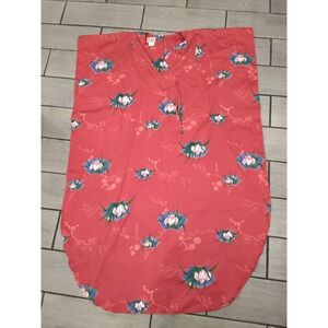 Paradise Hawaii Muumuu Dress Pink Japanese Fan Floral Kaftan Made in Honolulu L